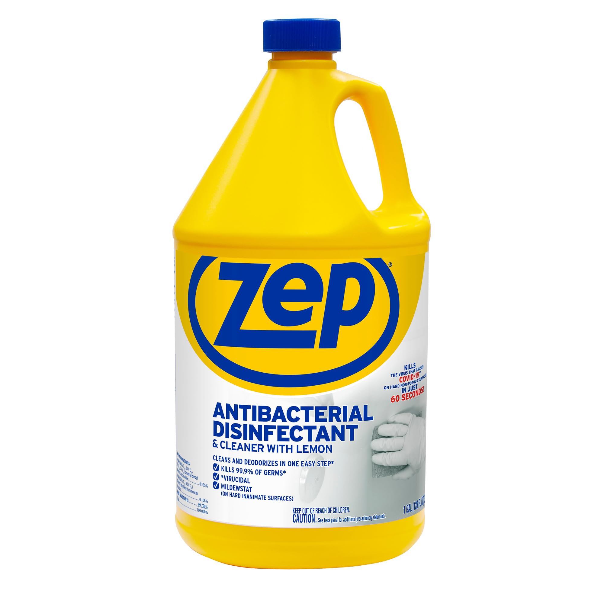 Zep Commercial lemon bottle front, ready-to-use disinfectant for everyday surface cleaning.