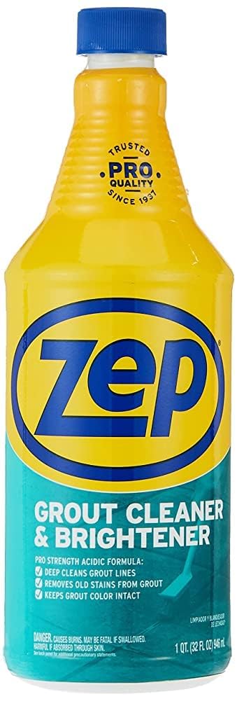 Warning icon indicates surfaces not suitable for Zep grout cleaner