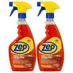 Zep Heavy-Duty Citrus Degreaser bottle pour showing fast grease breakdown for kitchens.