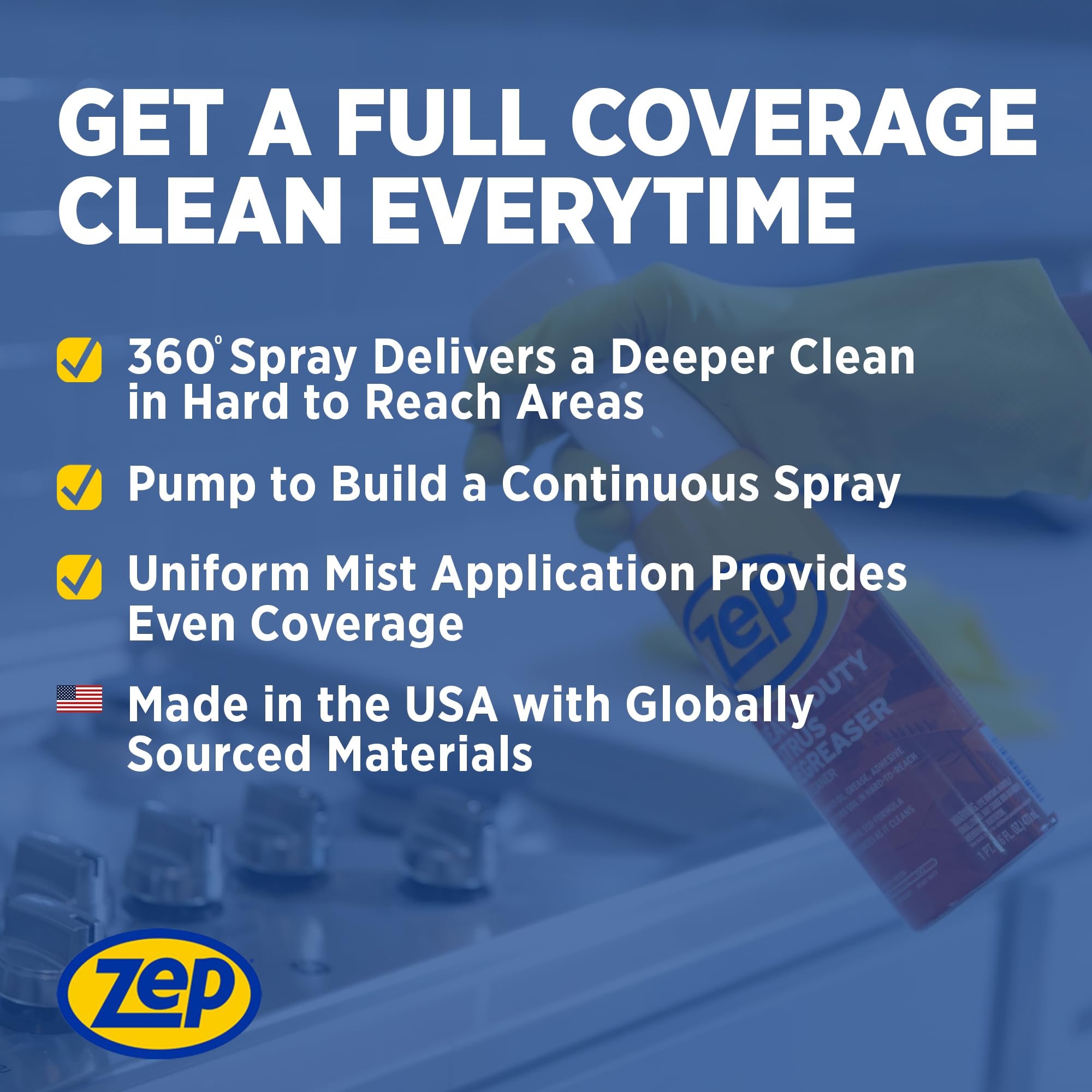 Zep Heavy Duty Citrus Degreaser cleans appliances and surfaces with fresh citrus aroma.