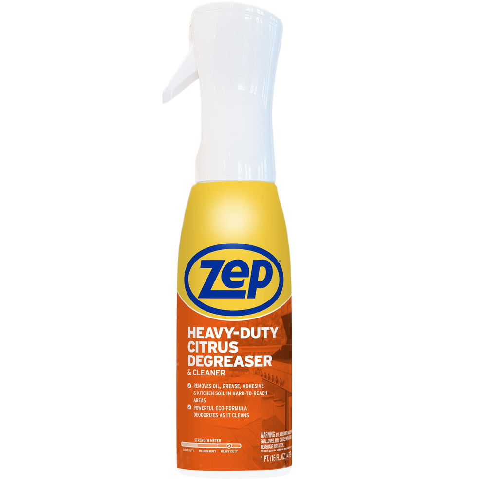 Zep Heavy Duty Citrus Degreaser mist covers surfaces to tackle oil and grease.