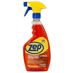 Zep Heavy-Duty Citrus Degreaser on grill surface removing baked-on residue.
