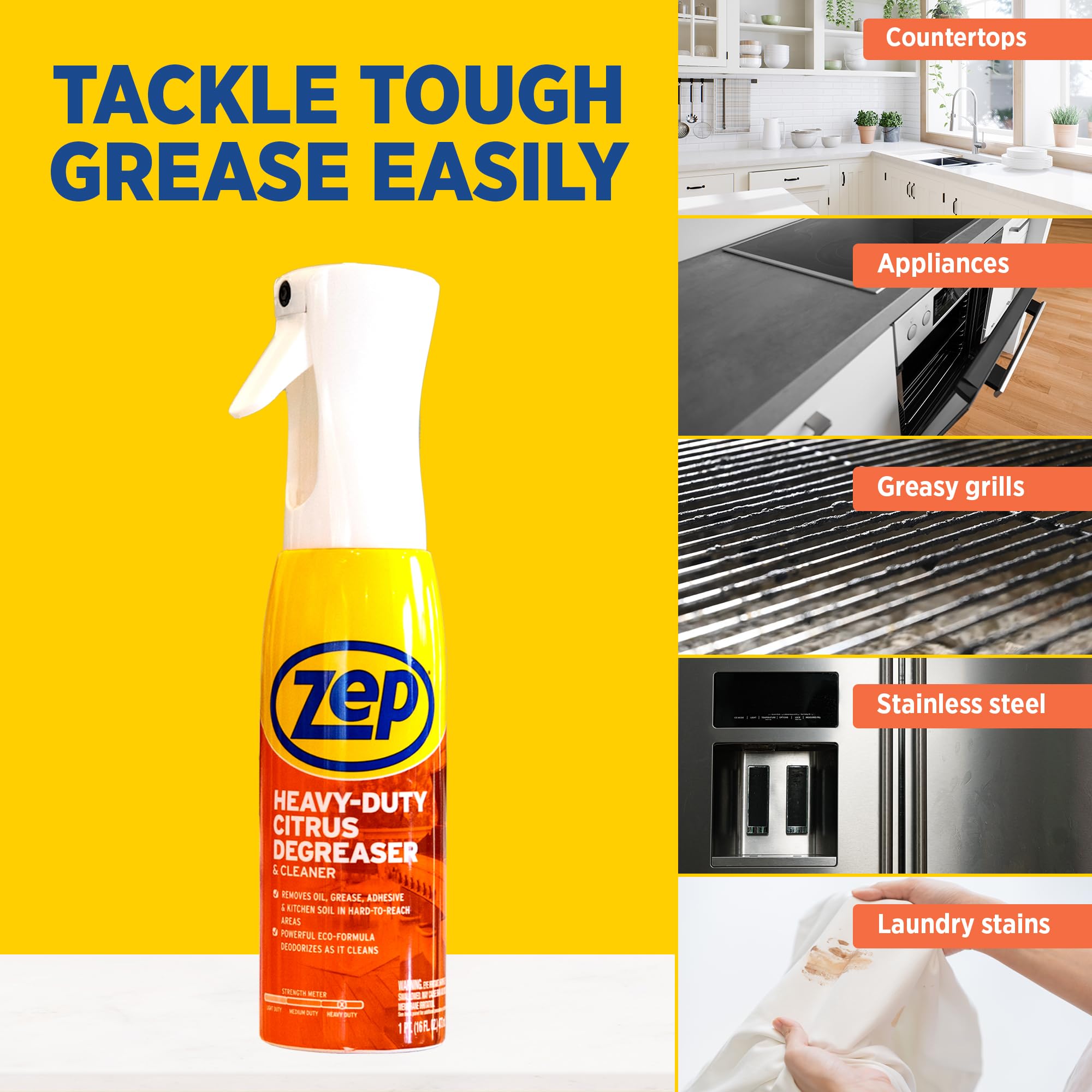 Zep Heavy Duty Citrus Degreaser removes laundry stains using citrus power.