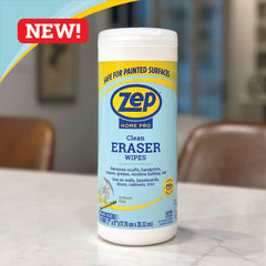 Zep Home Pro Clean Eraser Wipes on wall remove scuffs