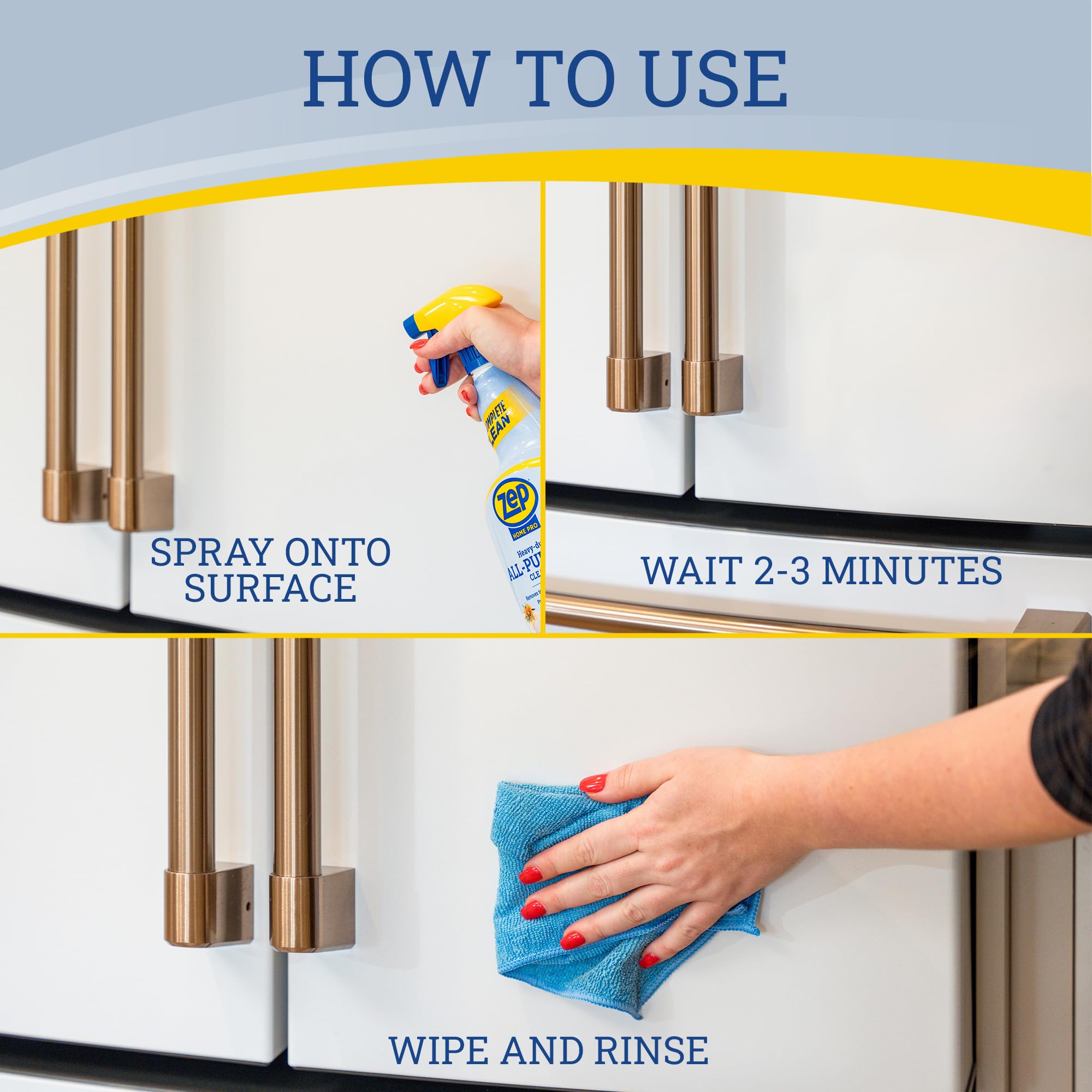 Zep Home Pro cleaner appliance-surface shot emphasizes safe daily use on appliances.