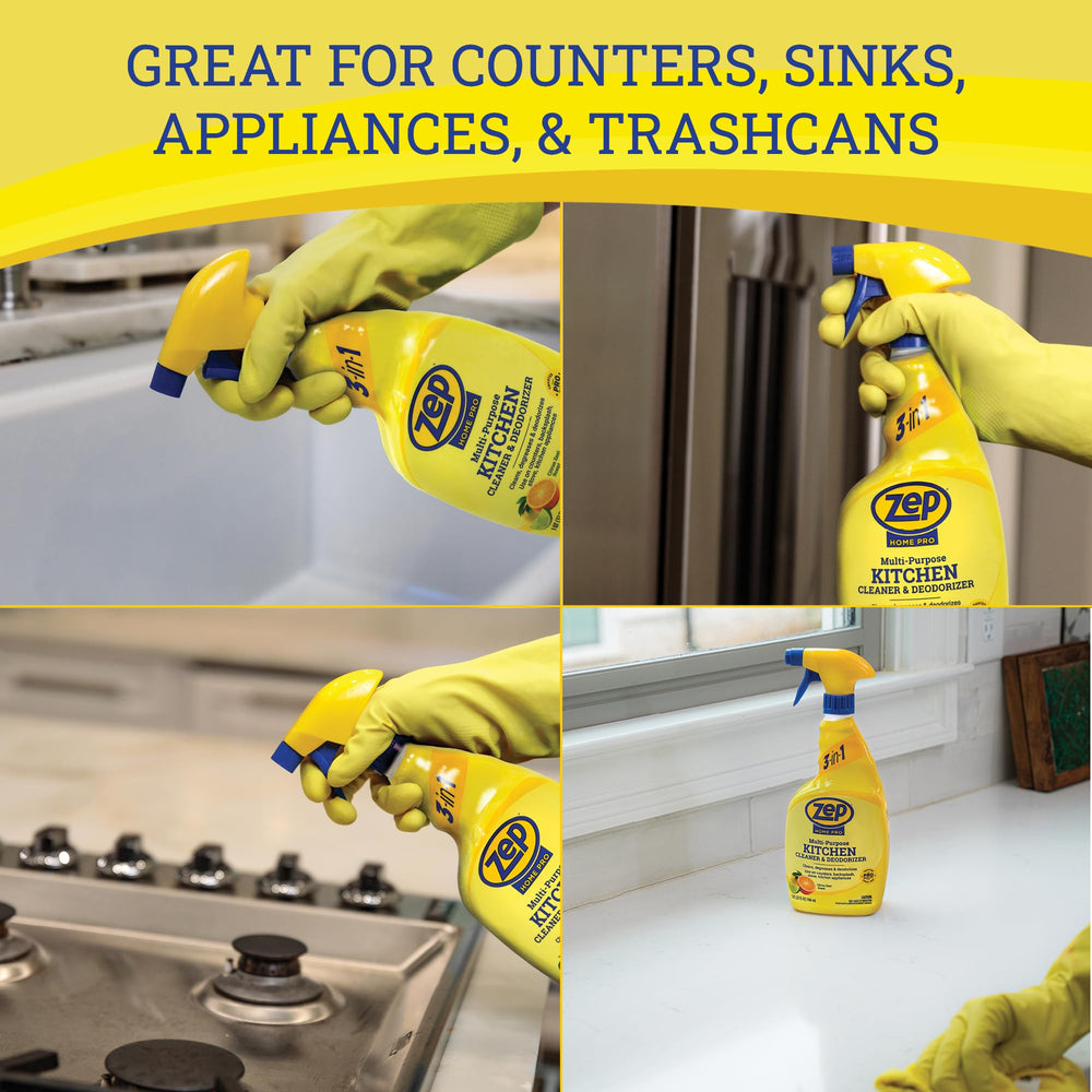Zep Home Pro cleaner used on trash bin surfaces with citrus scent