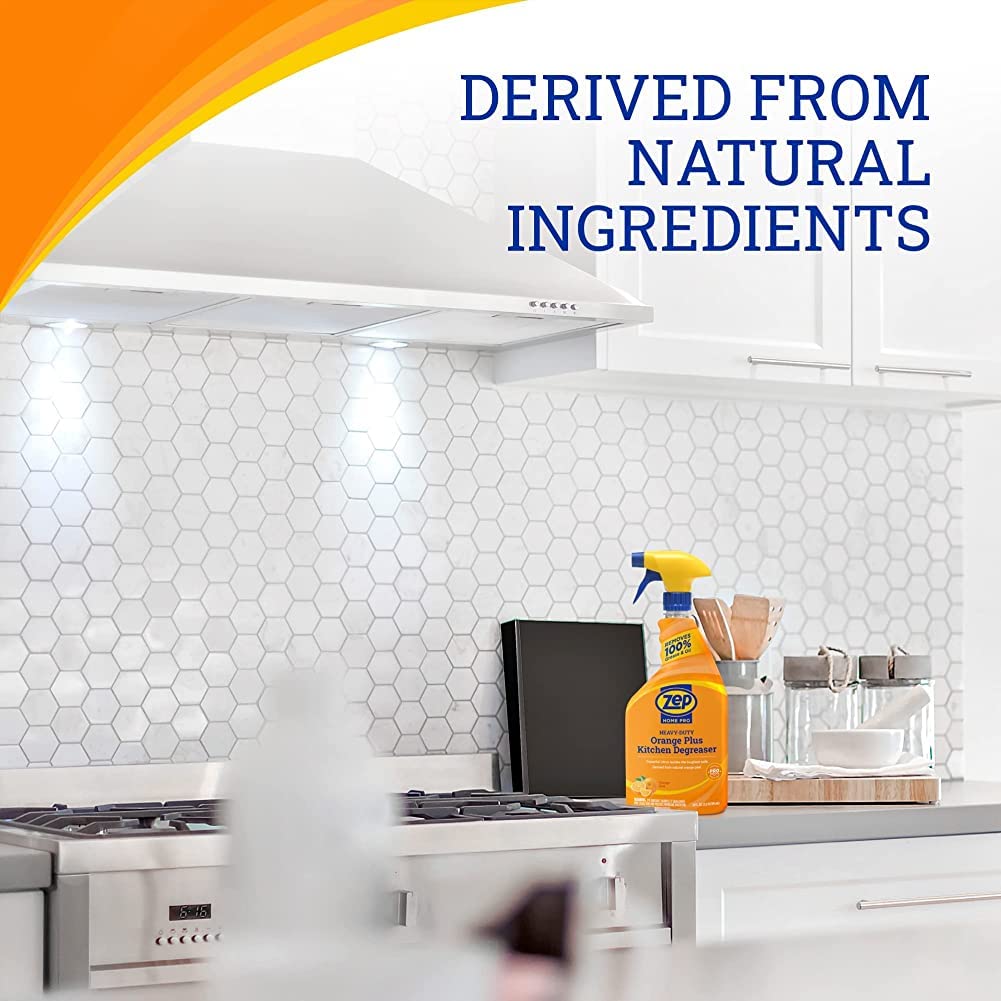 Zep Home Pro Orange Plus on cabinets demonstrates grease removal