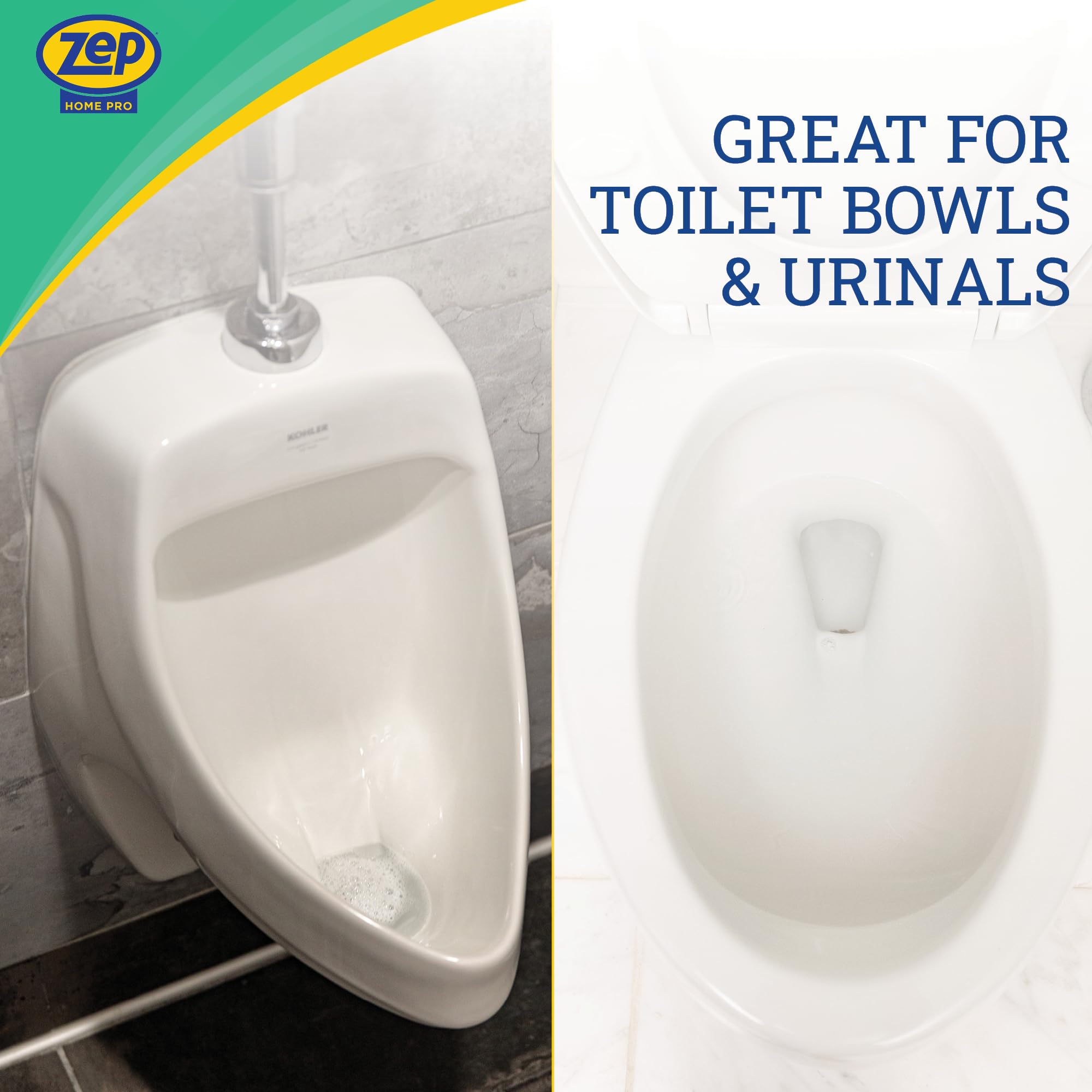 Bathroom cleaning routine with Zep Pro-Strength under rim coverage
