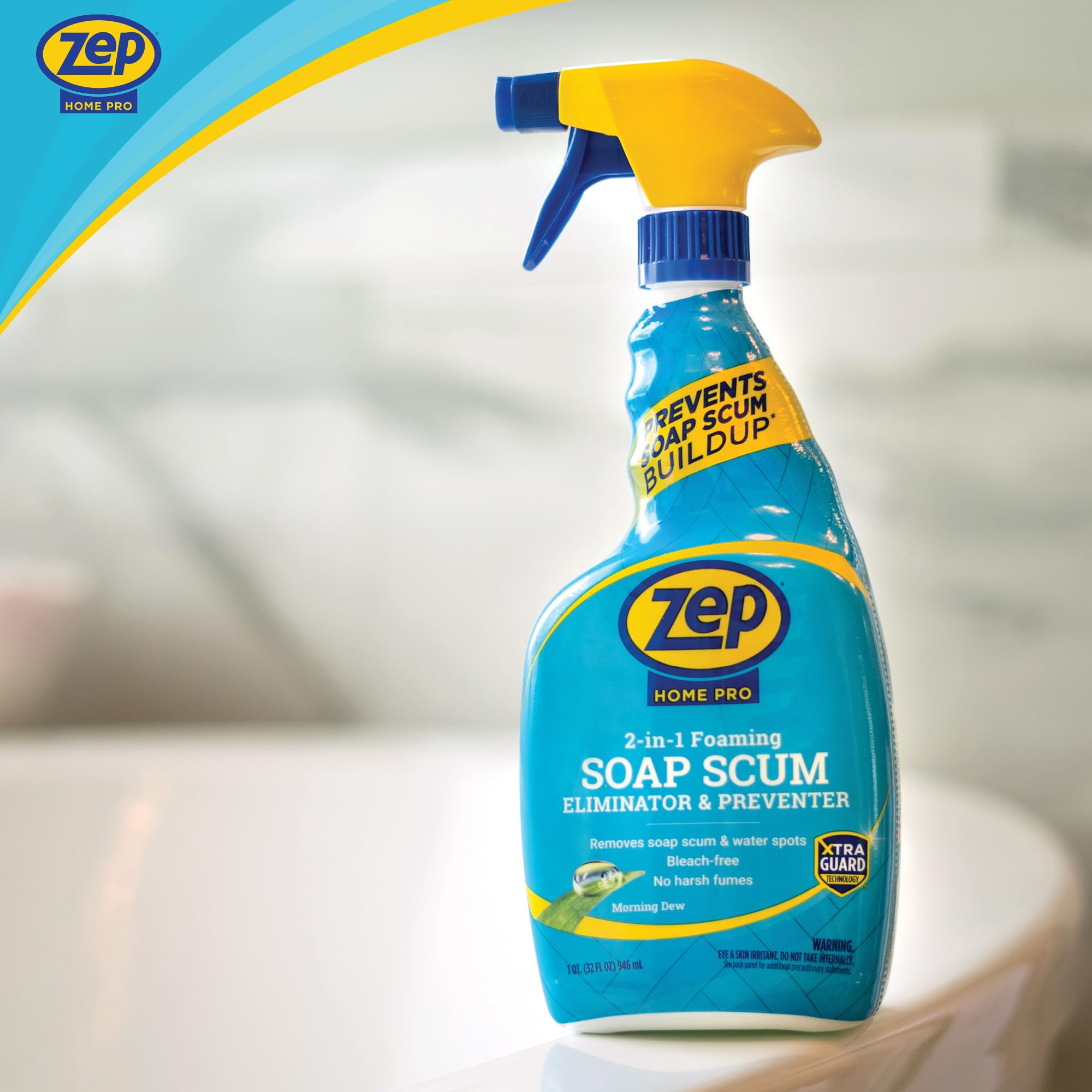 Zep Home Pro tiles cleaner foam works on hard water and soap residues.