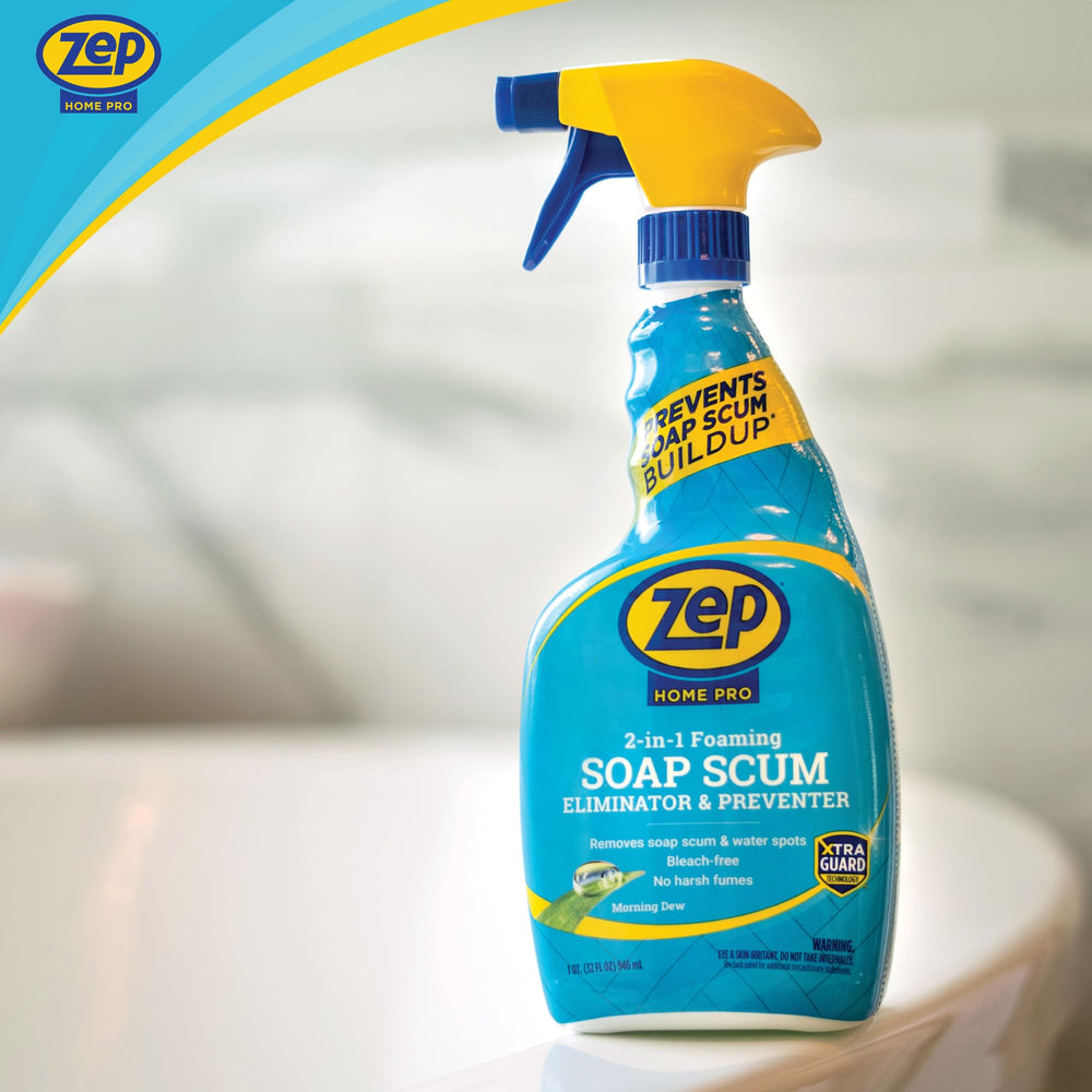 Zep Home Pro tiles cleaner foam works on hard water and soap residues.