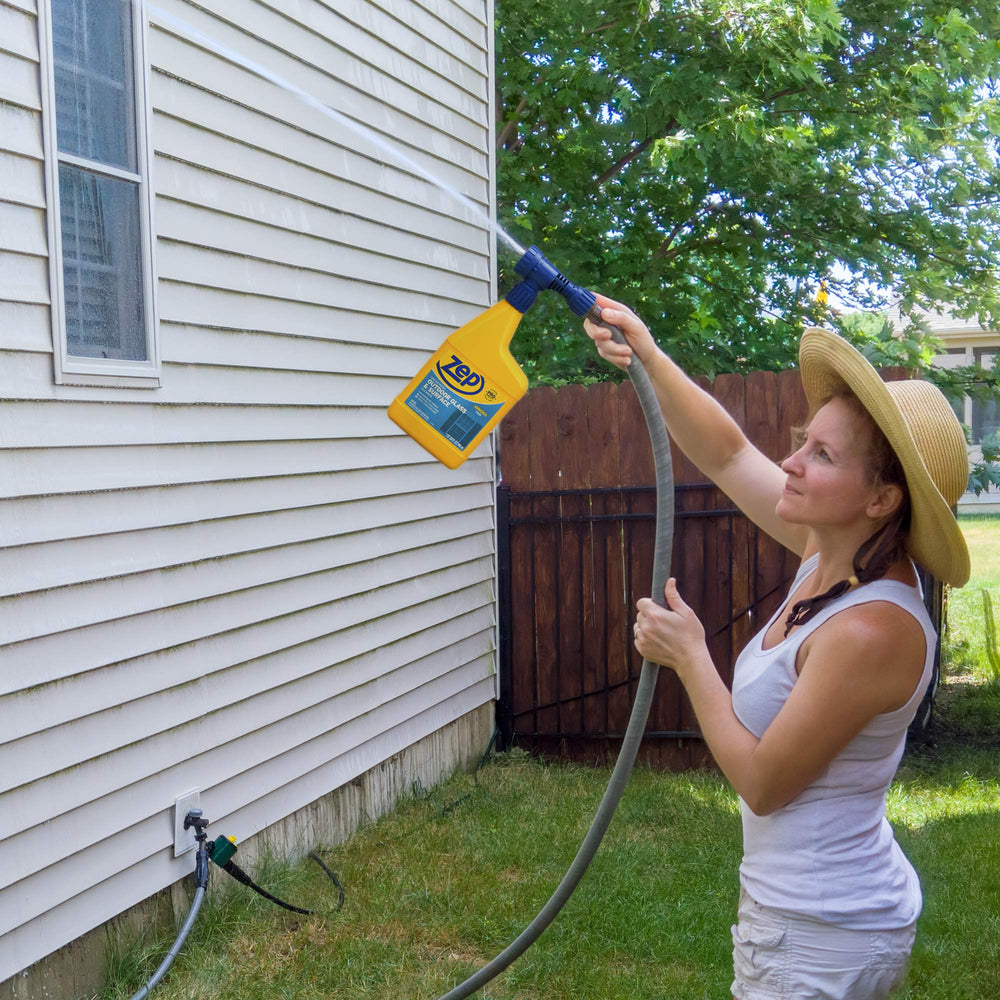Zep hose-end cleaner on vinyl and aluminum surfaces for a refreshed look