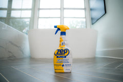 Zep Plus Grout Foaming Cleaner applied on grout to repel water and grime