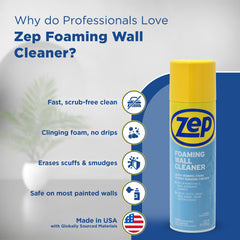 Foam clings to vertical surfaces to lift scuffs and marks.