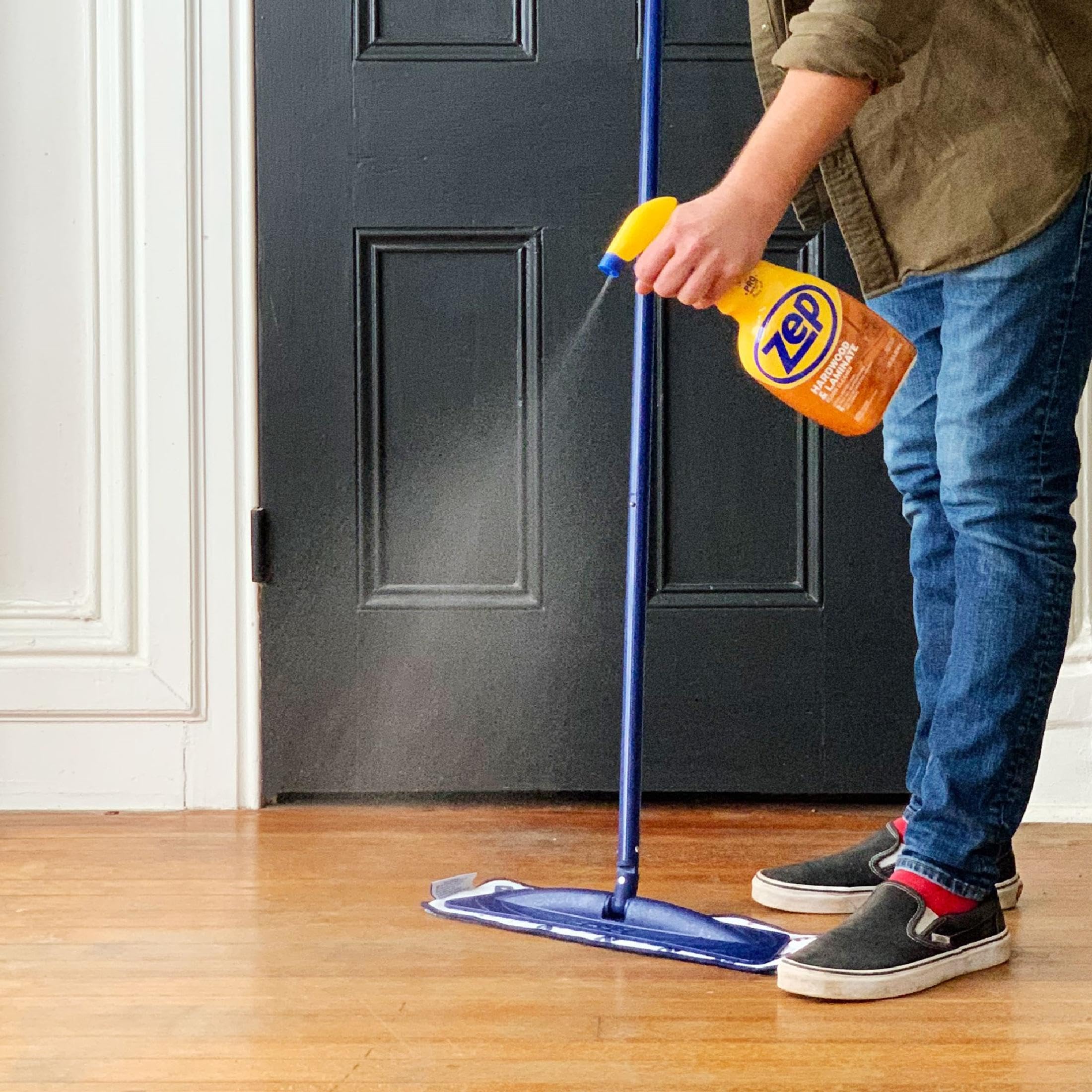 Zep ZUHLF32 bottle in a bright kitchen setting for wood cleaning.
