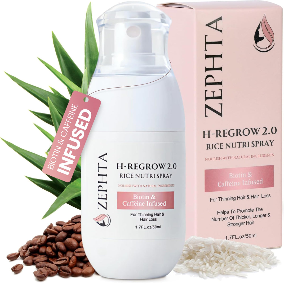 Zephta H-Regrow bottle front view showing thinning hair support claim