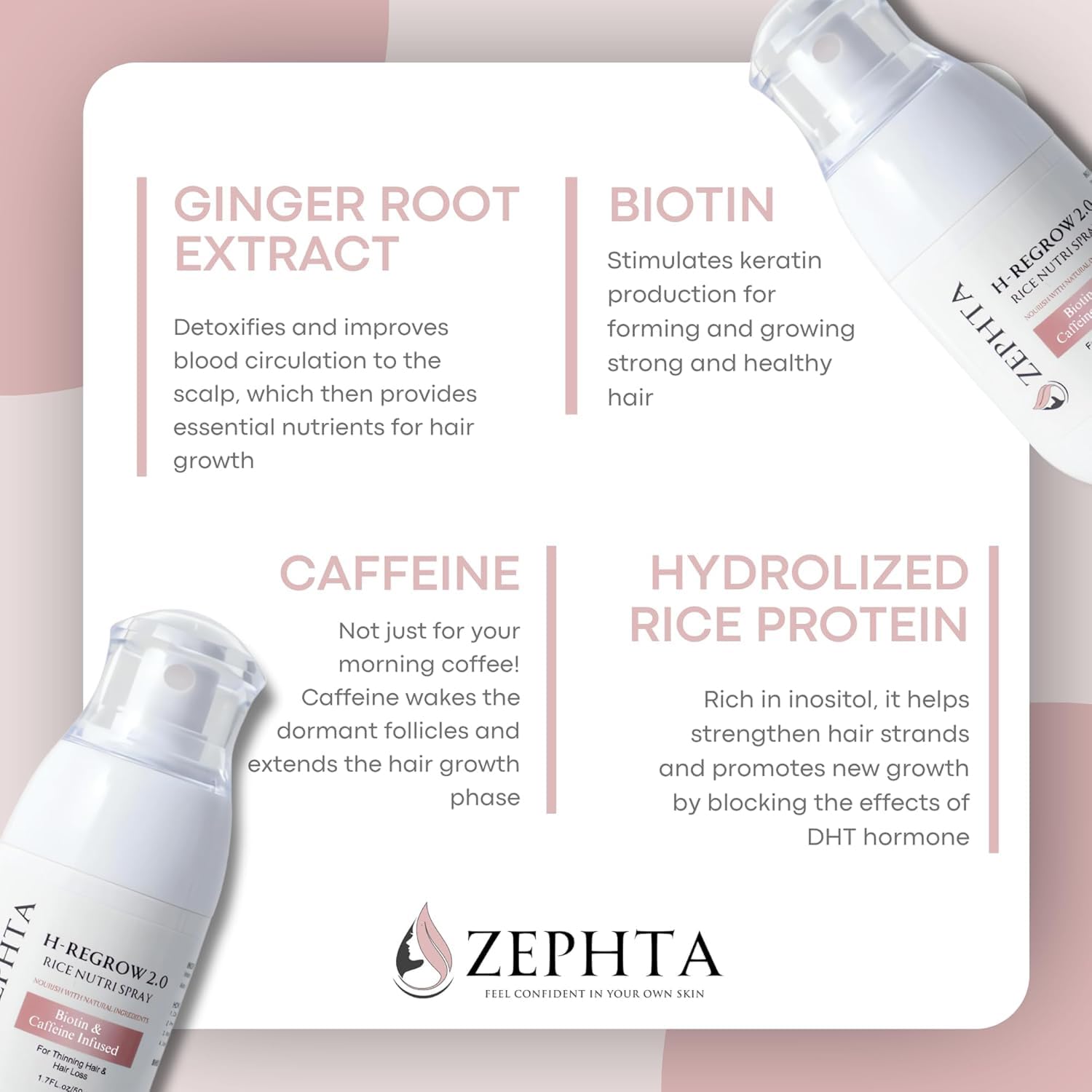 Zephta H-Regrow spray application on scalp for quick absorption