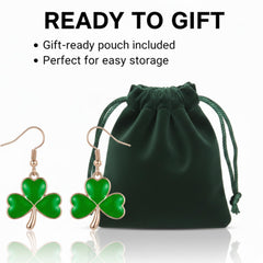 Zeptrix clover green dangle earrings highlight vibrant color for Irish-inspired looks.