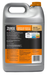 Zerex American Vehicle pre-mixed 50-50 coolant pouring into a radiator cap.