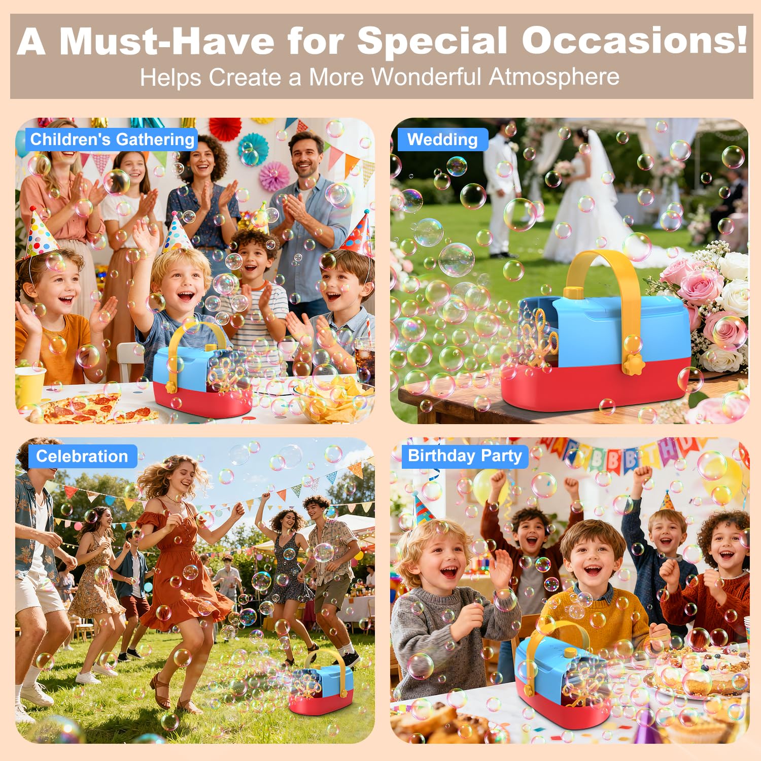 Zerhunt Bubble Machine power-options illustrate battery and plug-in versatility for any venue.