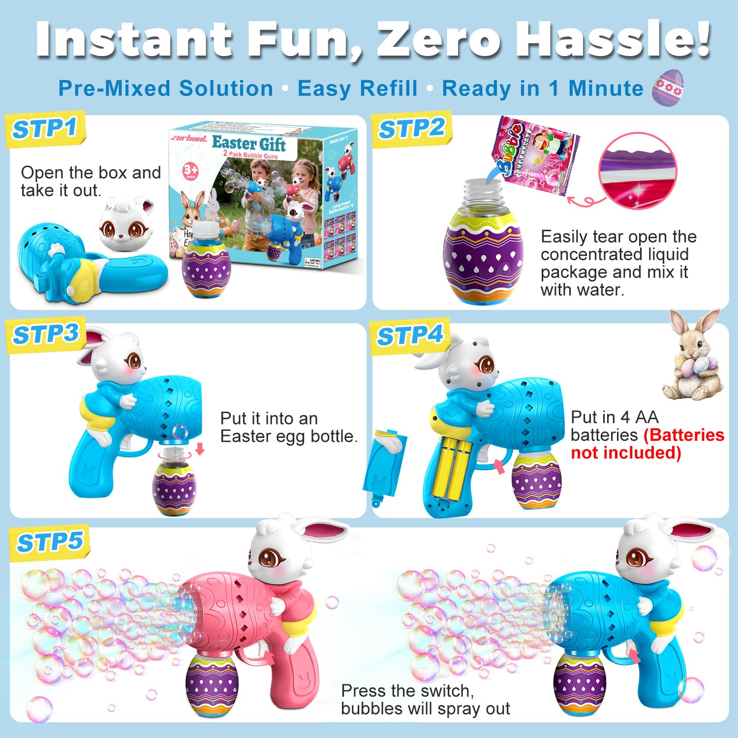 Zerhunt bubble guns are durable and leak-proof for longer playtime