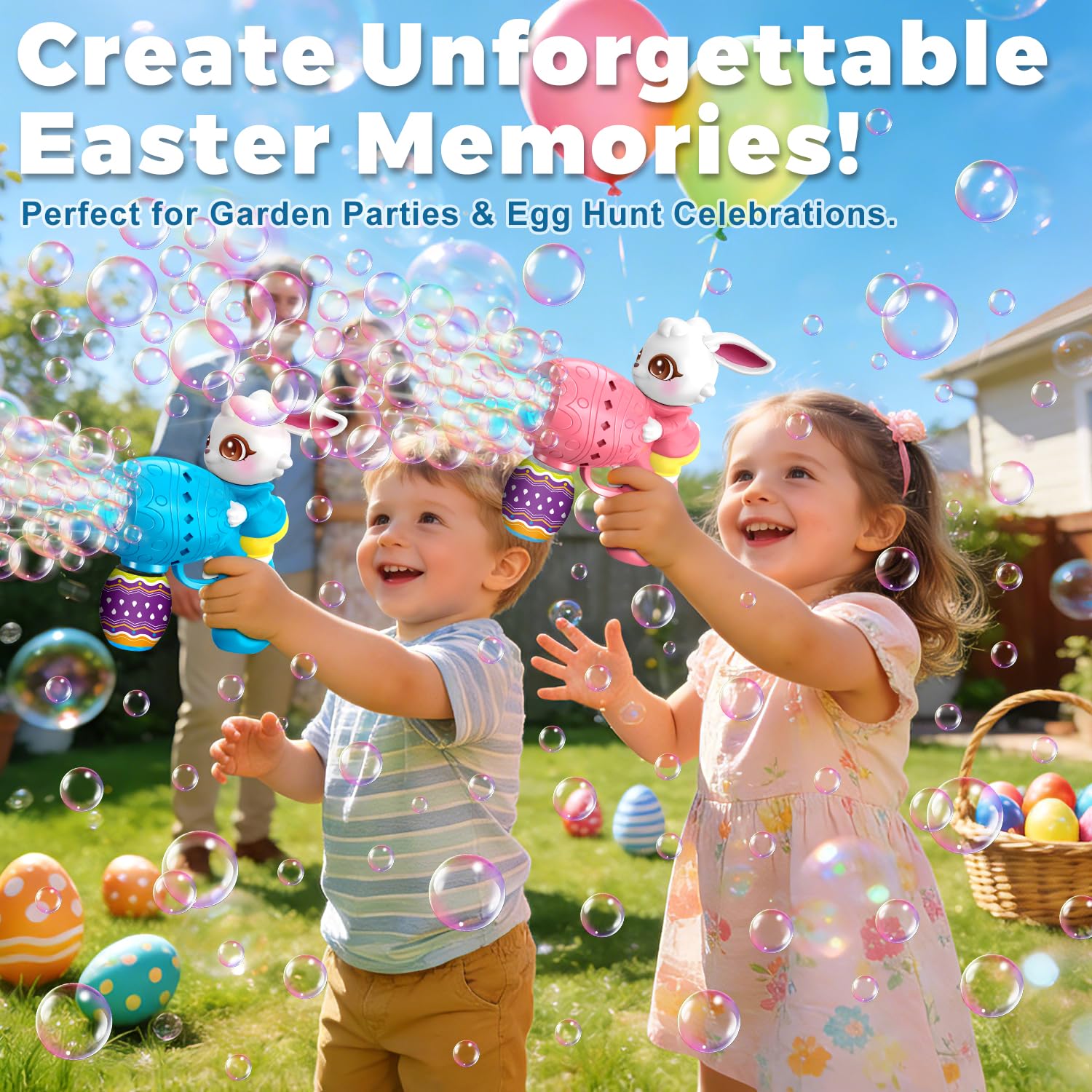 Zerhunt bubble guns with egg-shaped bottle for Easter play