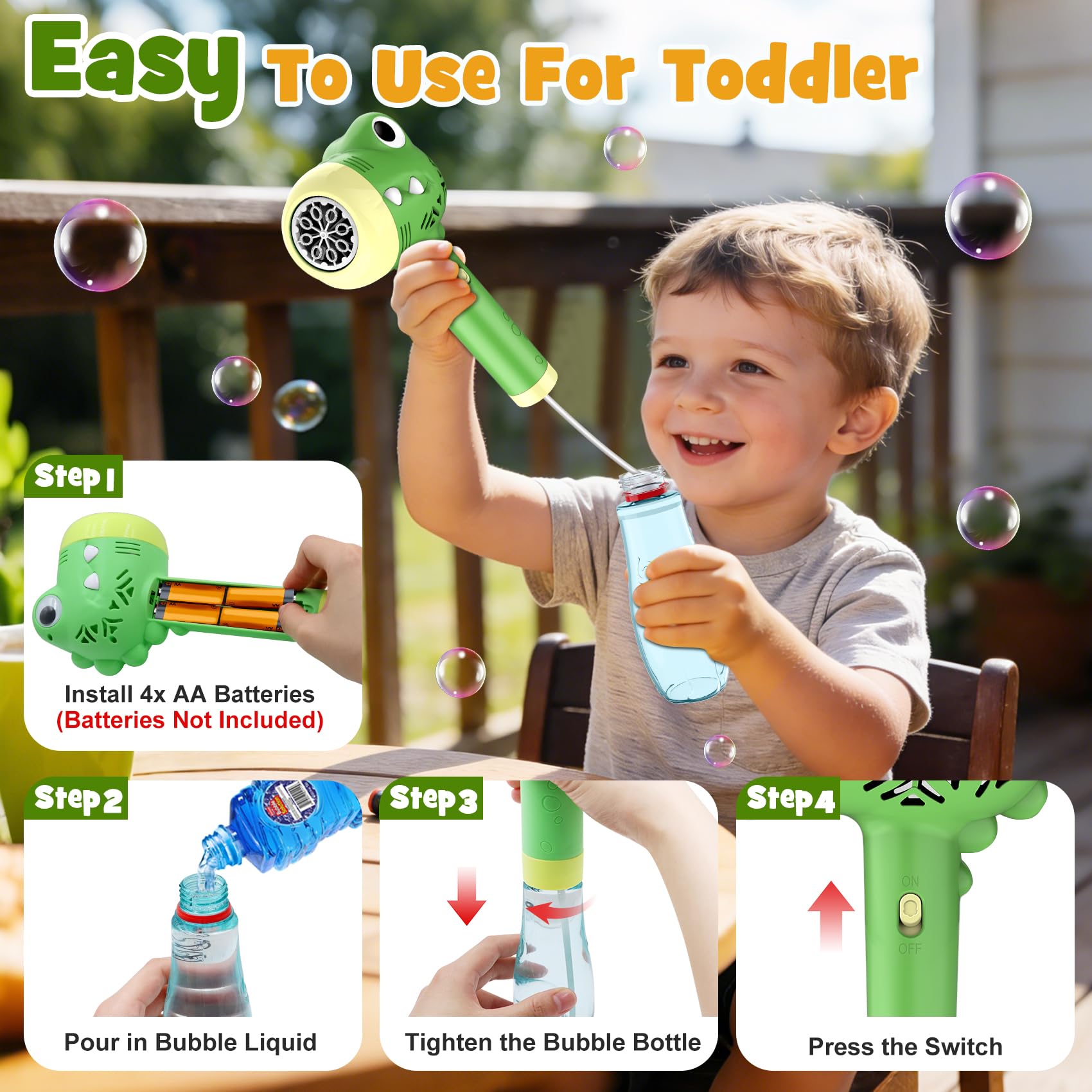 Zerhunt kid-friendly dinosaur design attracts toddlers for backyard bubble play