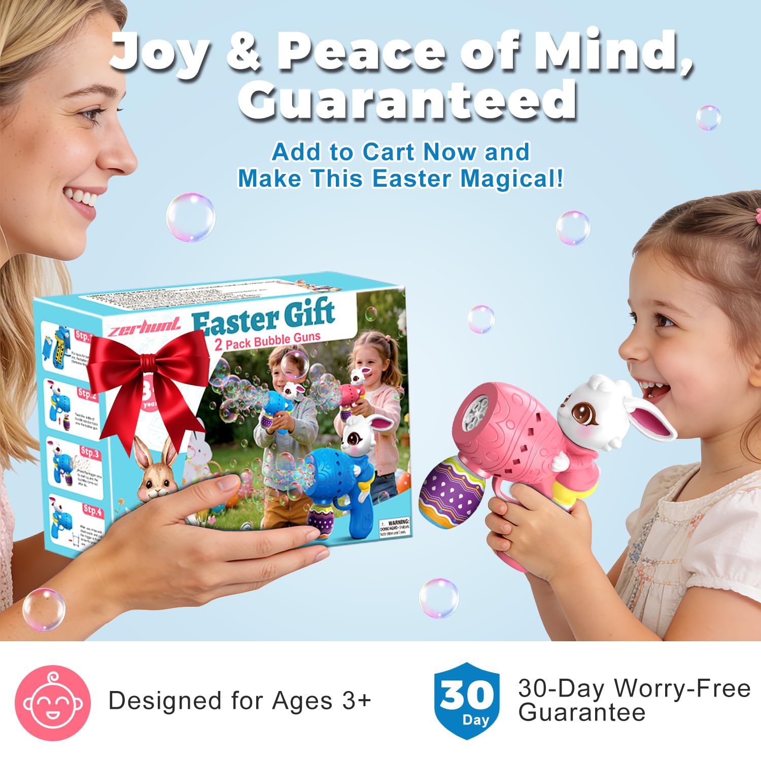 Ideal for Easter egg hunts and outdoor parties with colorful bubbles