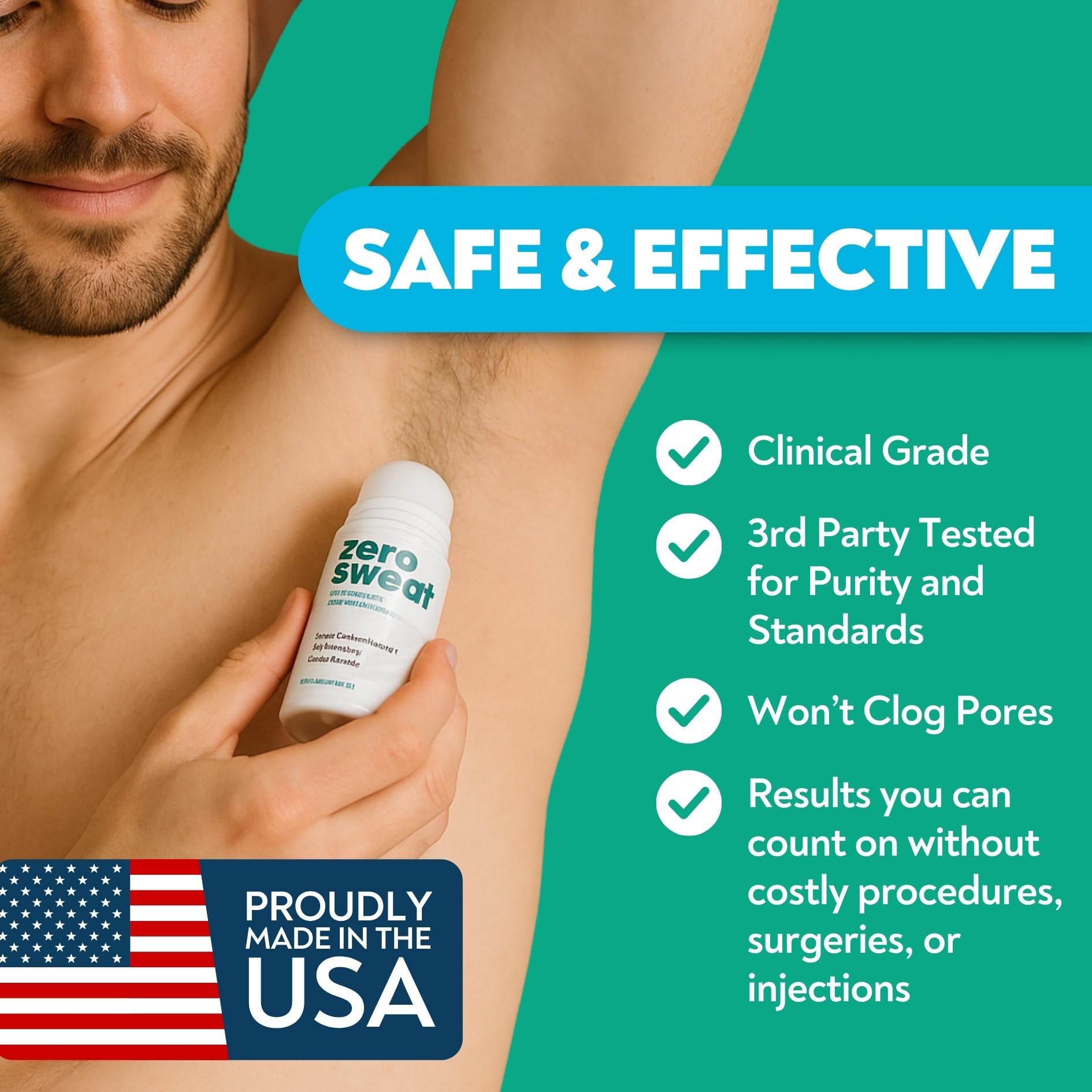 ZeroSweat label close-up emphasizes highest strength protection and user-friendly design.