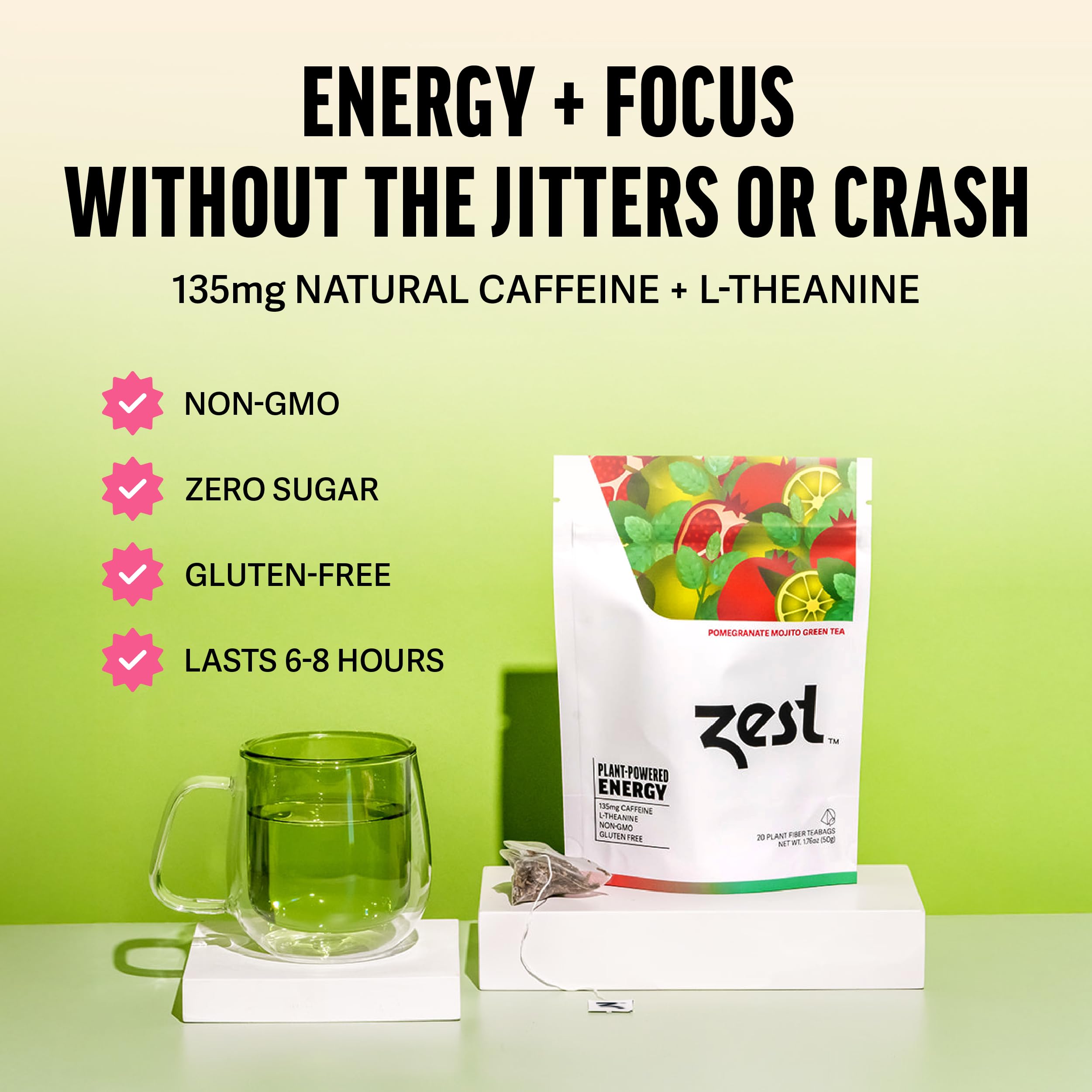 ZEST Energy Green Tea box highlights premium non GMO ingredients and eco packaging