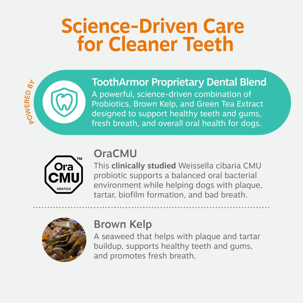 Zesty Paws brown sea kelp supports fresher breath and gum health for dogs.