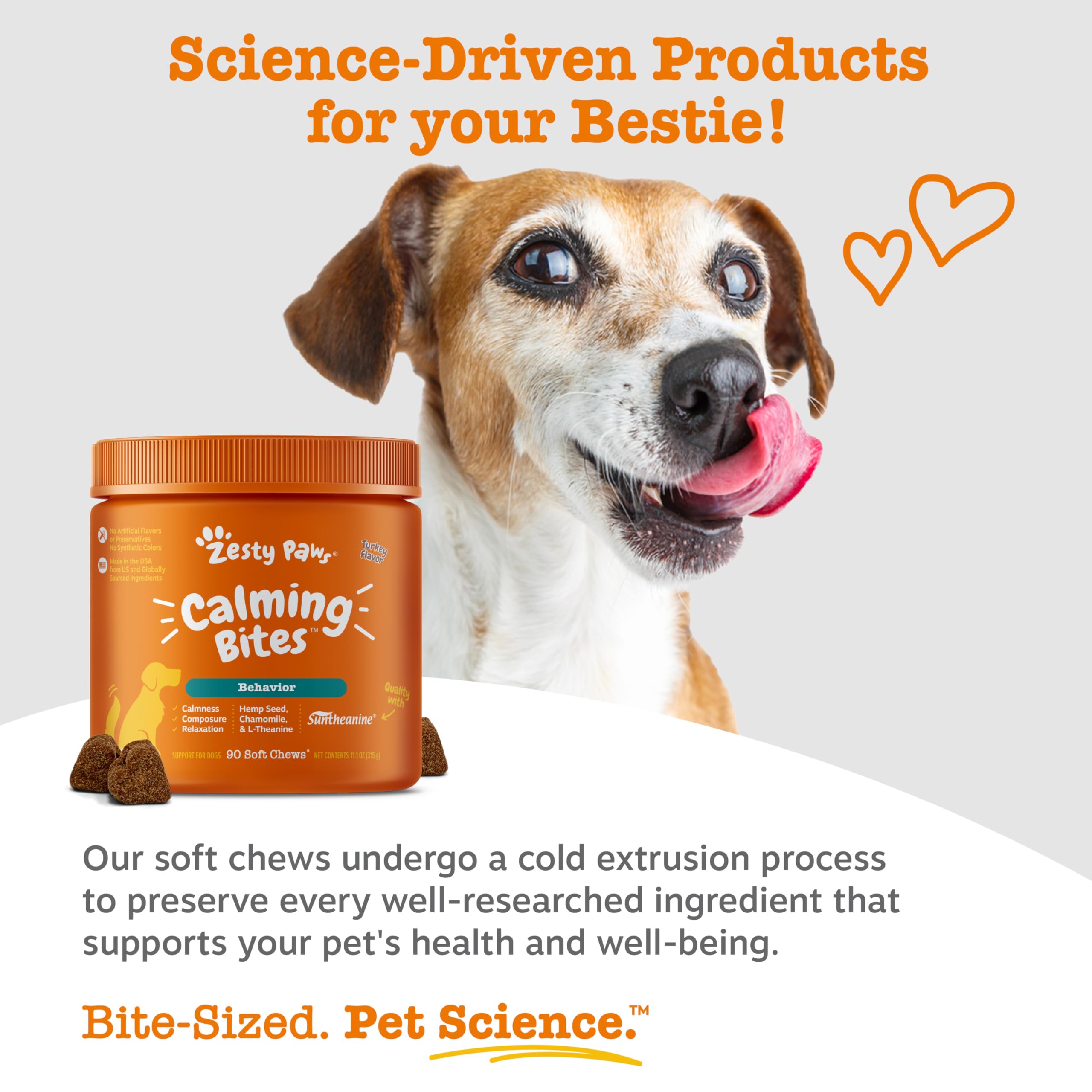 Zesty Paws Calming Chews Organic Seed Powder image highlighting gentle calming effects.