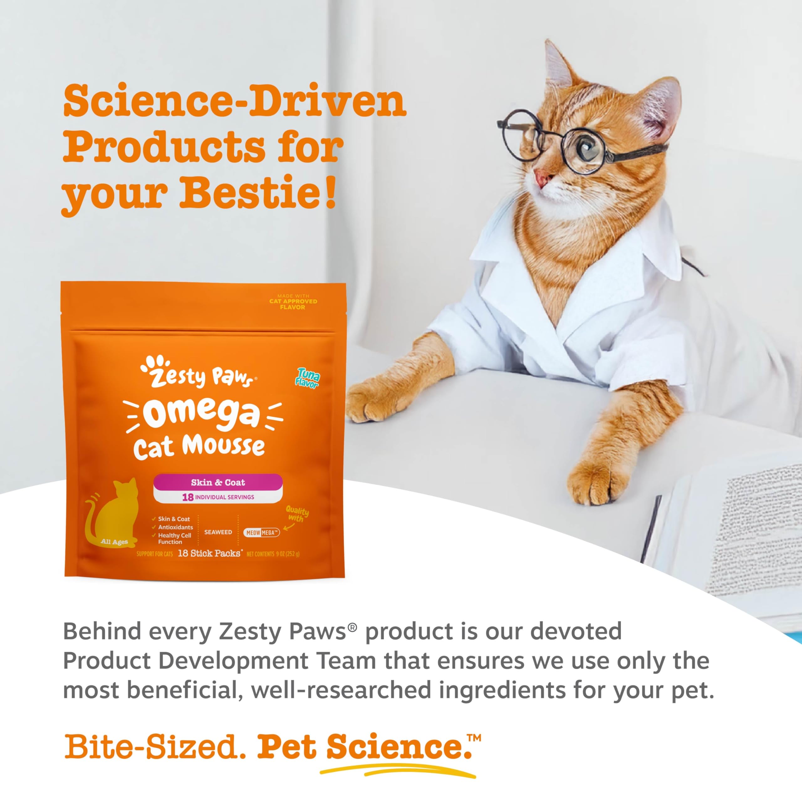 Zesty Paws creamy puree texture in a tuna flavor cat treats squeeze.