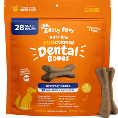 Zesty Paws Dental Bones for small dogs with cinnamon flavor for fresher breath.
