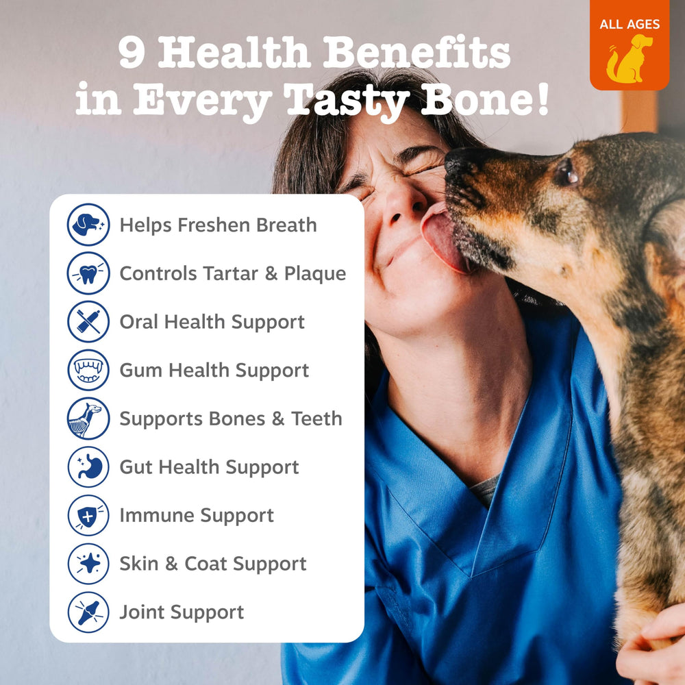 Zesty Paws Dental Bones ridged texture aiding teeth cleaning in small dogs.