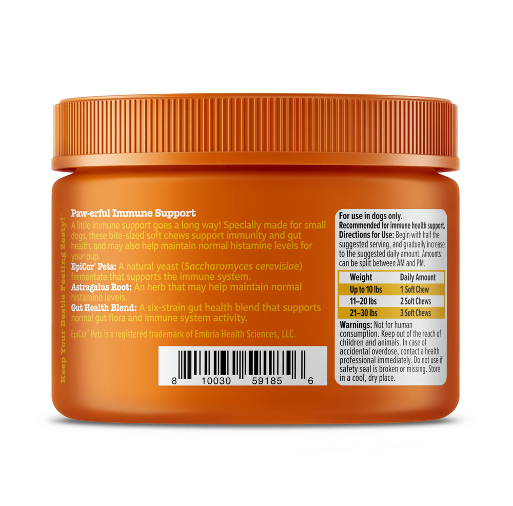Zesty Paws omega-3 benefits icon on packaging.