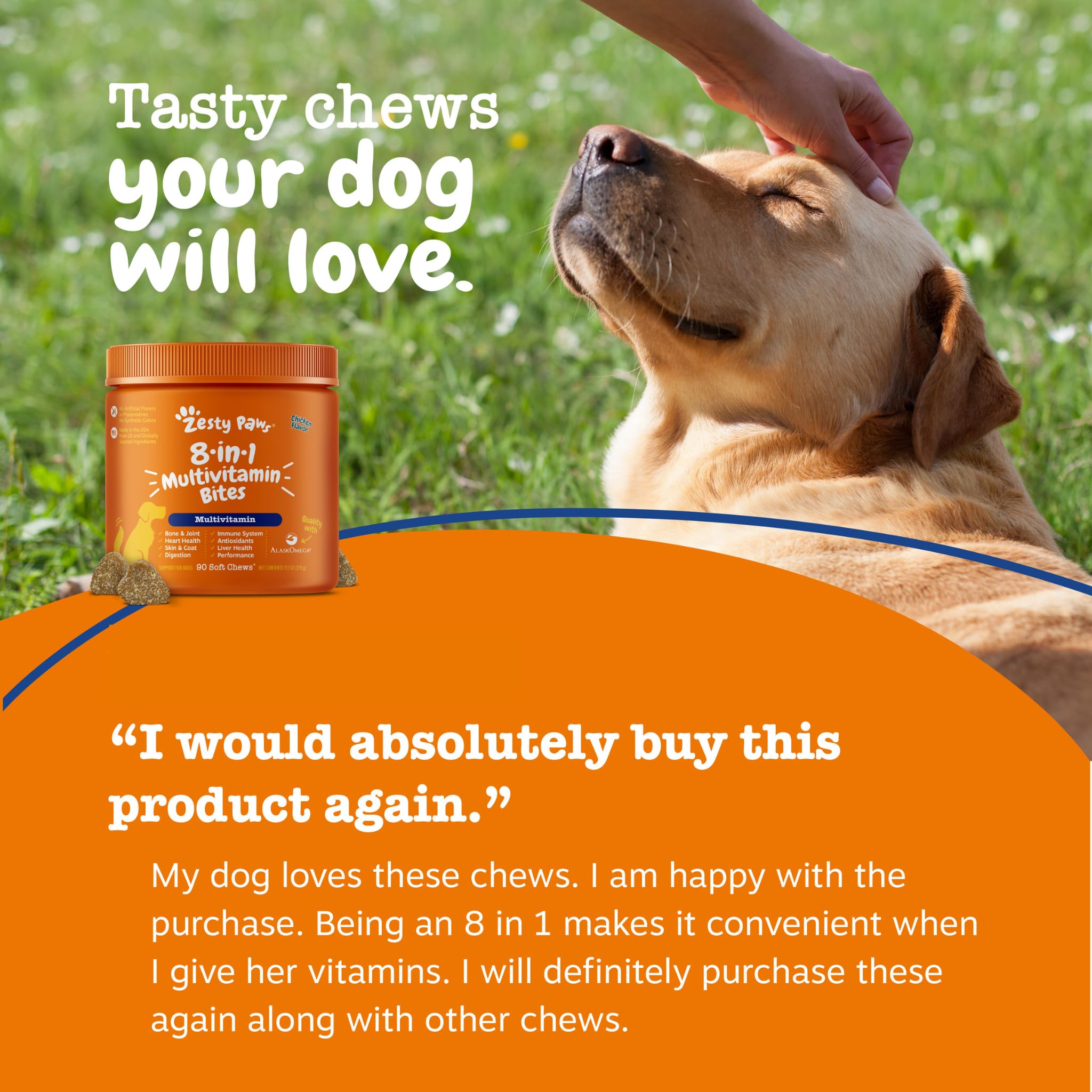 Zesty Paws life-stage packaging image indicates suitability for puppies and seniors.