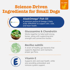 Zesty Paws skin and coat formula chew promotes a healthy fur appearance.