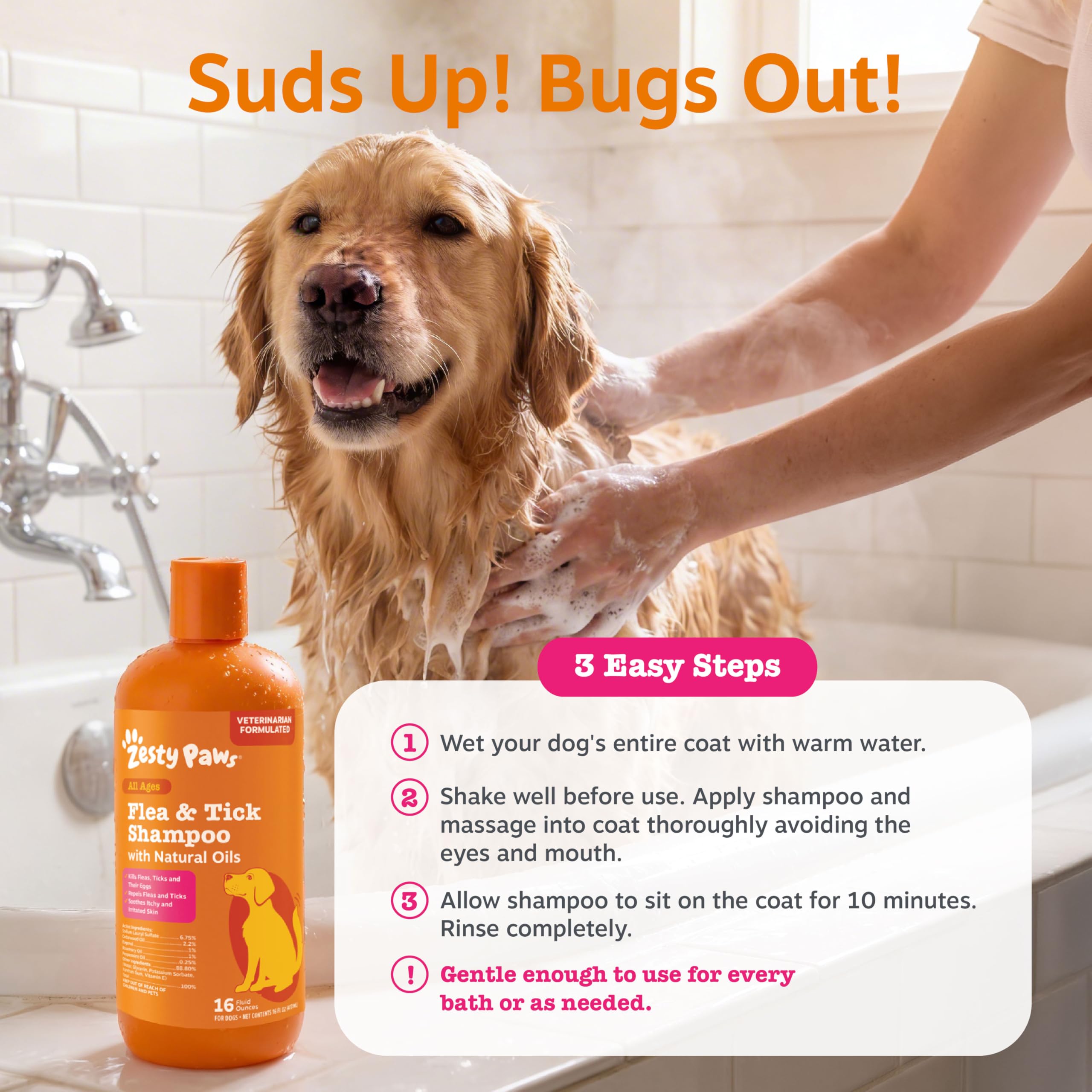 After bath, a clean, refreshed dog coat with Zesty Paws.