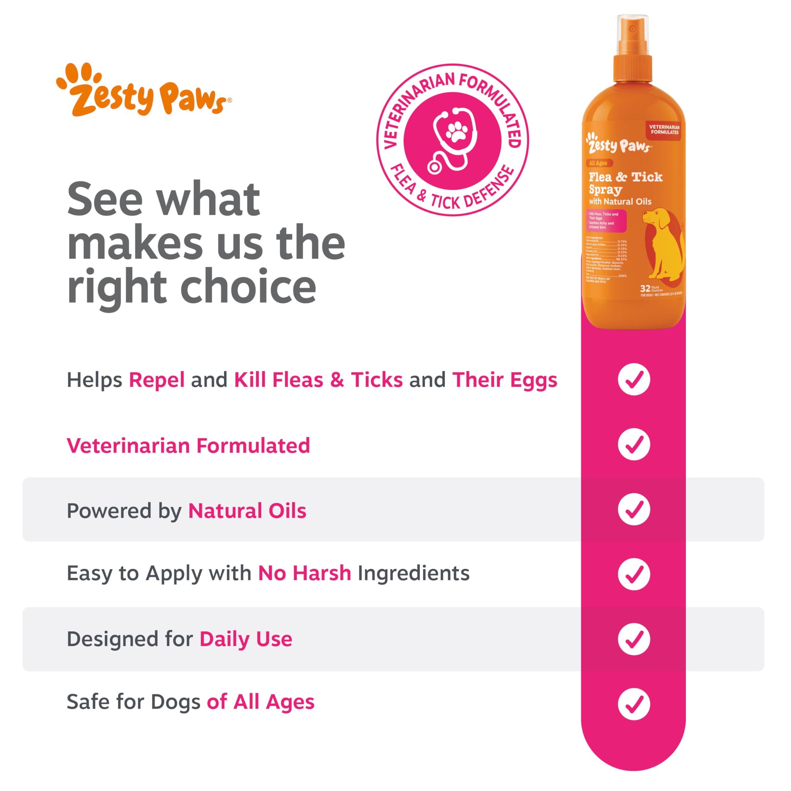 Zesty Paws spray used after outdoor activity to deter pests.