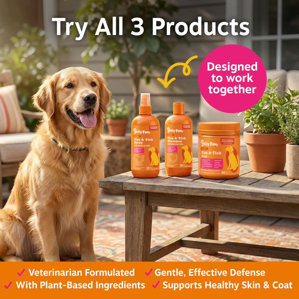Zesty Paws vet-formulated protection highlighted on label.