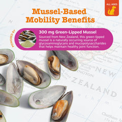 Close-up of Zesty Paws green-lipped mussel chews indicating natural joint support.