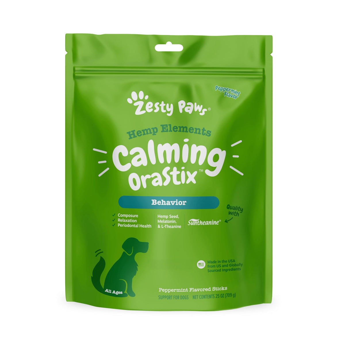 Zesty Paws OraStix jar for calming dogs