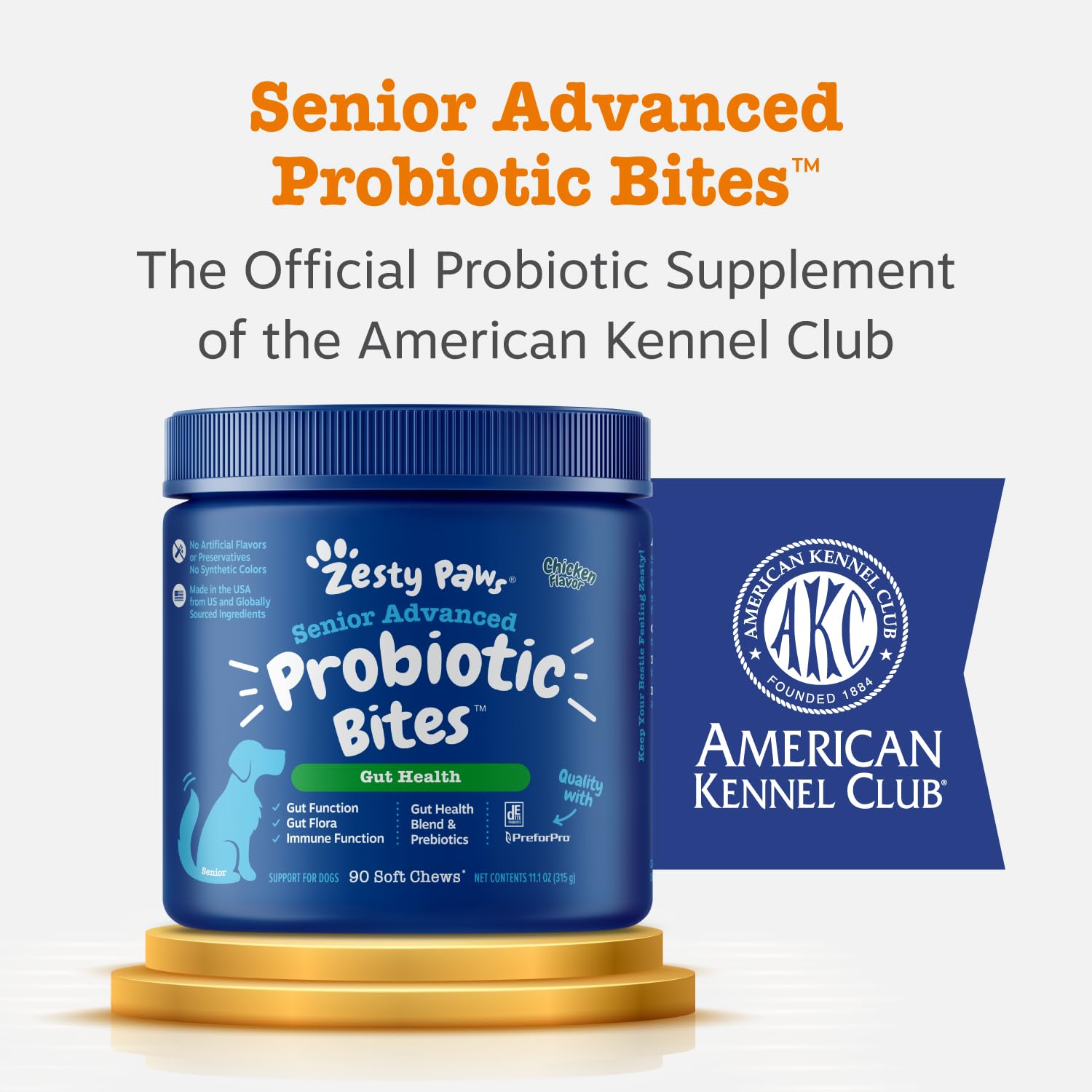 Zesty Paws daily use probiotic chews for ongoing gut health.