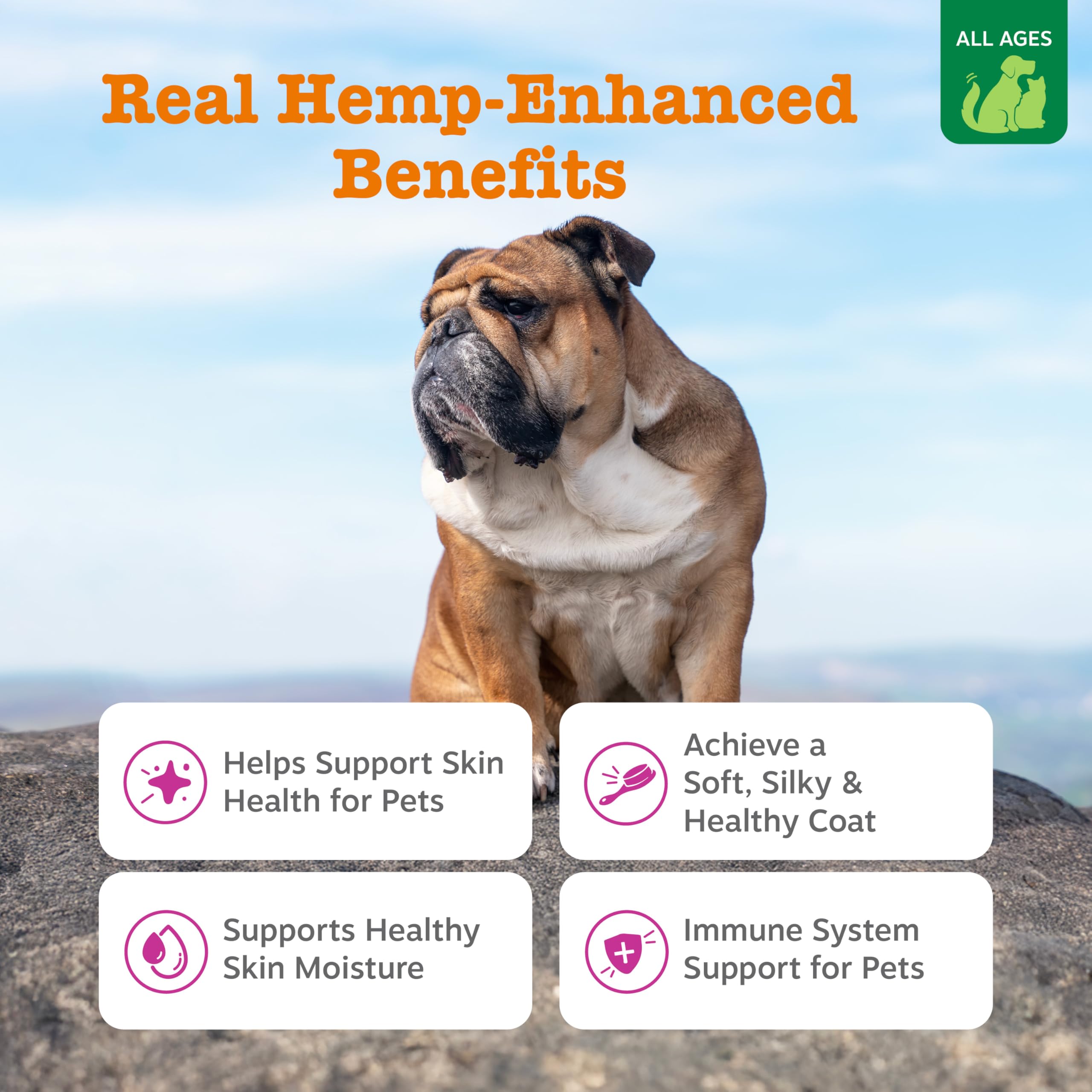 Zesty Paws Salmon Omega Oil Hemp pour demonstrates easy daily dosing