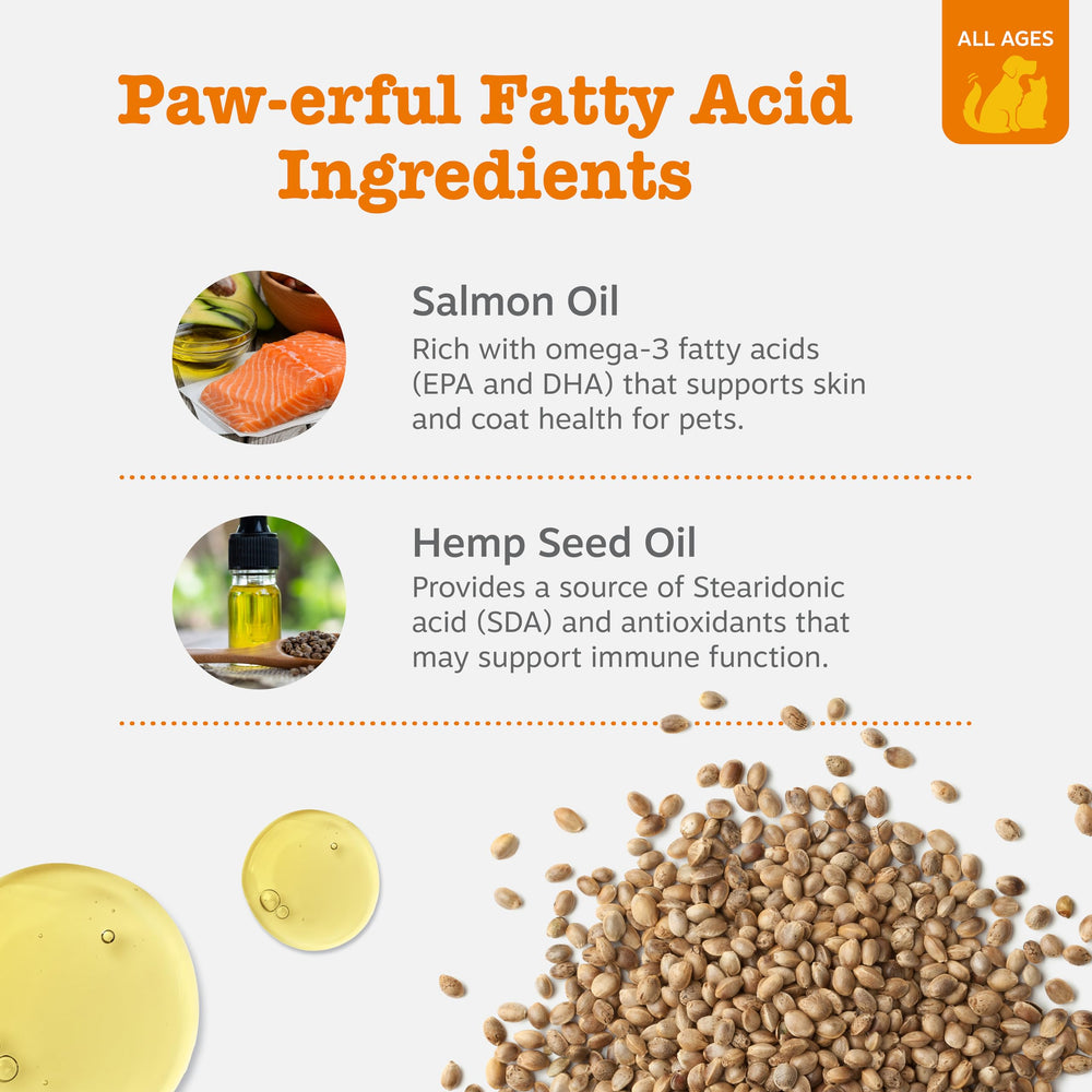 Zesty Paws Salmon Omega Oil Hemp ingredient panel highlights salmon and hemp oils