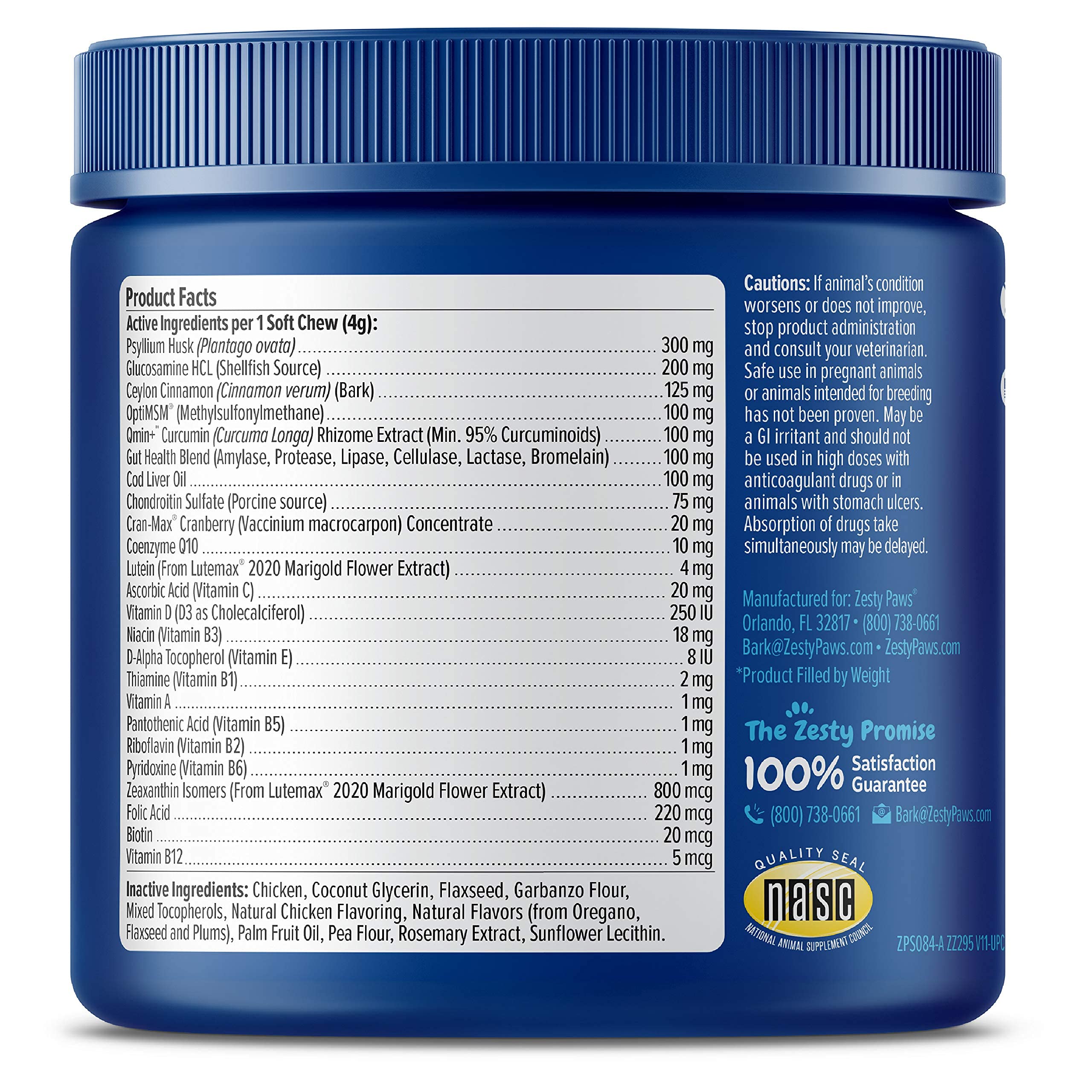 CoQ10 and Lutemax 2020 ingredients featured for heart health in Zesty Paws formula