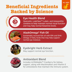 Close-up of chews with chicken flavor featuring quercetin and astaxanthin benefits