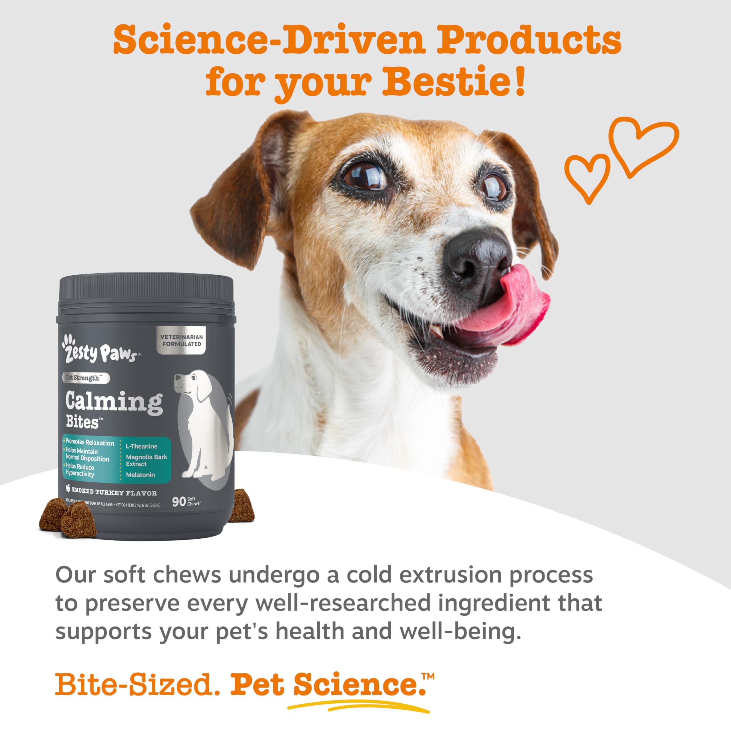 Ashwagandha and chamomile blend in Zesty Paws Vet Strength calming chews.