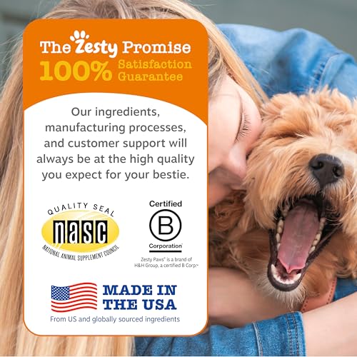 Bottle front label of Zesty Paws Vet Strength Calming Chews.