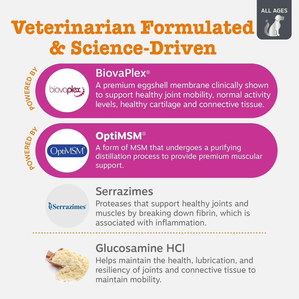 Zesty Paws Vet Strength Mobility Bites glucosamine-chondroitin blend for joint health.